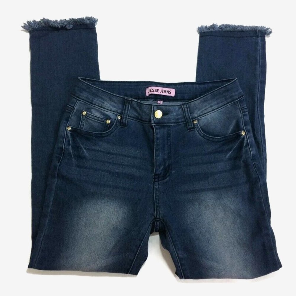 Jesse Womens Junior Skinny Jeans Size 7 Medium Wash Mid Rise Denim Raw Hem 28x27